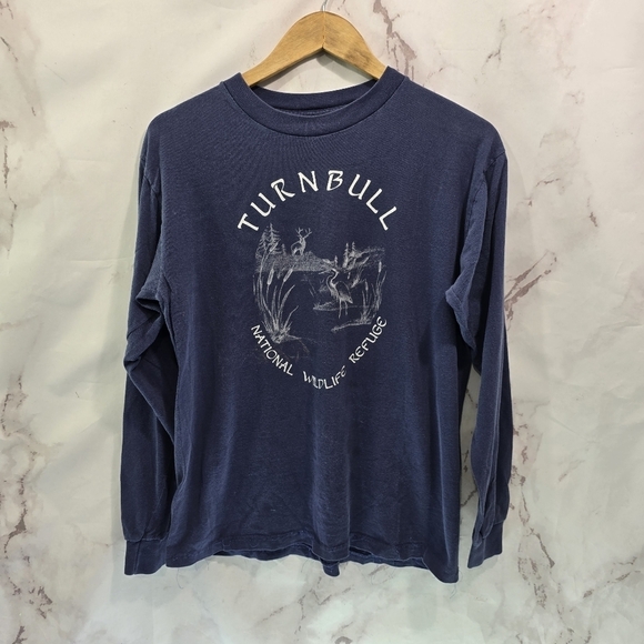 Turnball Wildlife Refuge Shirt Womens Large Blue 90s Crew Neck Long Sleeve WA - Picture 1 of 11